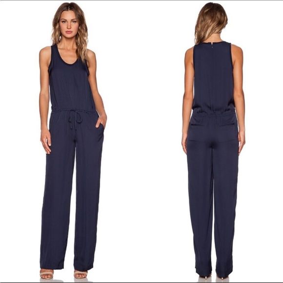 Theory Pants - Theory Zinena Navy Silk Drawstring Jumpsuit Sz 4